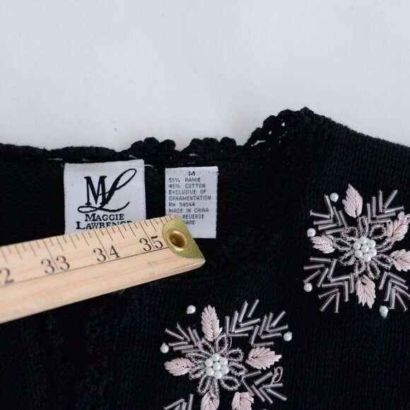 Vintage Maggie Lawrence Black Pink Embroidered Floral Button Cardigan Sweater M - Picture 10 of 12